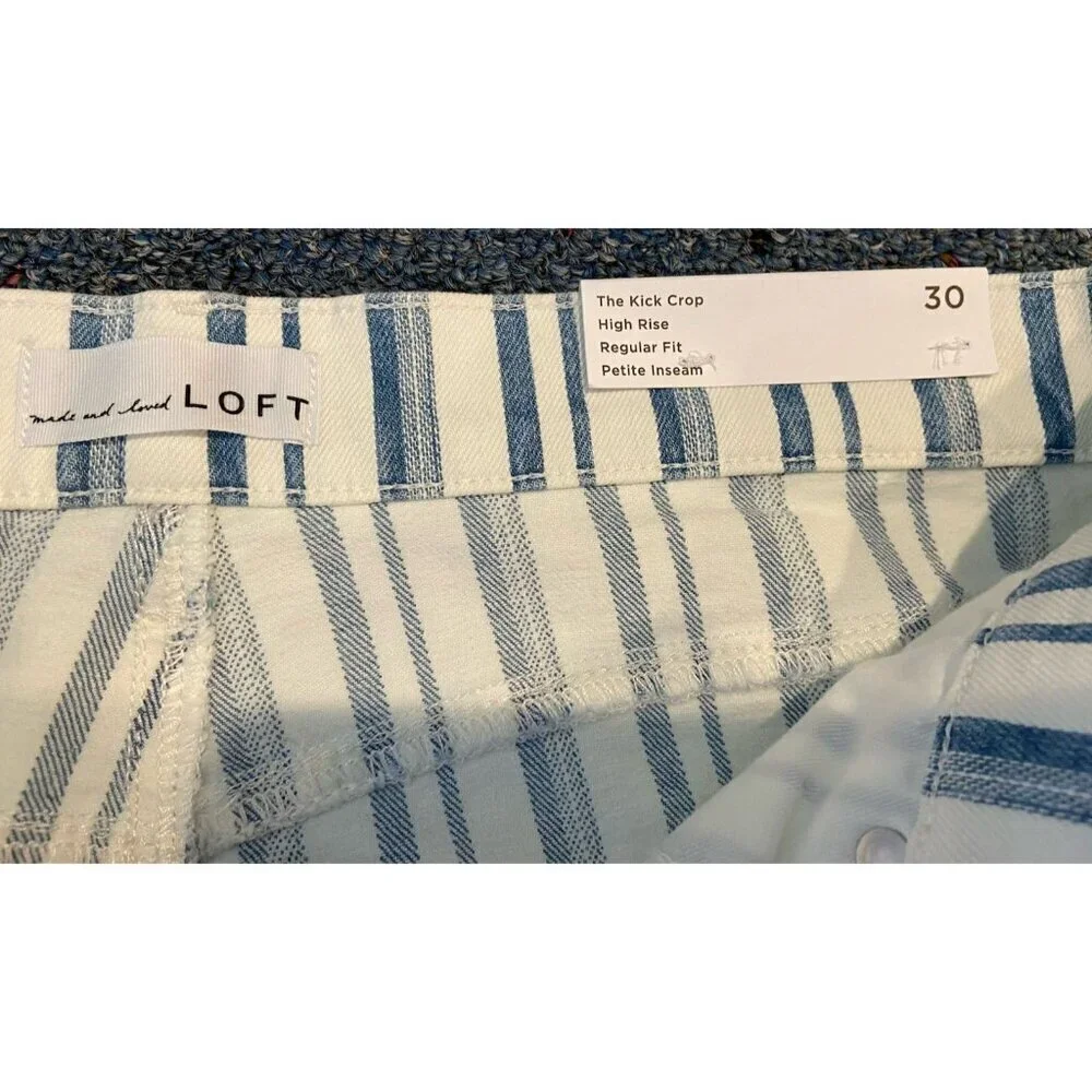NWT Ann Taylor Loft Kick Crop High Rise Jeans Blue White Stripe 30 10 Petite New